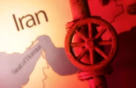 a map showing the strait of hormuz and iran is seen behind a 3d printed oil pipeline in this illustration taken june 22 2025 reuters