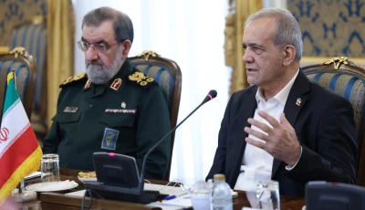 iran s president masoud pezeshkian addresses a meeting with members of the makkah joint defence alliance in tehran iran on monday press tv x