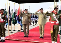field marshal khalifa abu al qasim haftar commander in chief of the libyan arab armed forces along with lieutenant general saddam khalifa haftar deputy commander in chief of the libyan arab armed forces calls on field marshal syed asim munir at general headquarters ghq on february 2 2026 photo x ptv news