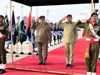 field marshal khalifa abu al qasim haftar commander in chief of the libyan arab armed forces along with lieutenant general saddam khalifa haftar deputy commander in chief of the libyan arab armed forces calls on field marshal syed asim munir at general headquarters ghq on february 2 2026 photo x ptv news
