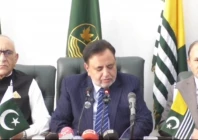 chief election commissioner justice retd ghulam mustafa mughal announces the schedule of the election for the president of azad jammu and kashmir at a press conference in muzaffarabad on tuesday screengrab
