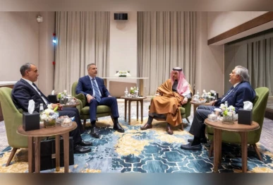 from left to right egyptian foreign minister badr abdelatty turkish foreign minister hakan fidan saudi foreign minister faisal bin farhan al saud and pakistani foreign minister ishaq dar photo file