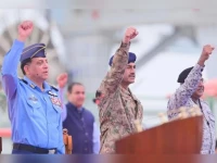 field marshal asim munir centre chief of the air staff air chief marshal zaheer ahmad baber sidhu left and chief of the naval staff admiral naveed ashraf right on may 19 photo ispr