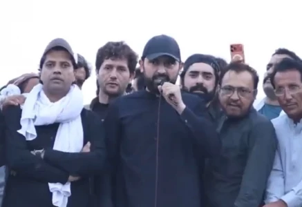 k p chief minister sohail afridi addressing participants of the pti long march in lachi tehsil of kohat on monday screengrab pti x