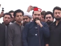 k p chief minister sohail afridi addressing participants of the protest at university chowk in kohat on the third day of the march on tuesday screengrab pti x