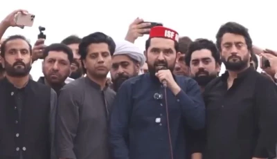 k p chief minister sohail afridi addressing participants of the protest at university chowk in kohat on the third day of the march on tuesday screengrab pti x