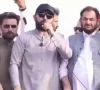 khyber pakhtunkhwa k p chief minister sohail afridi addressing a crowd of supporters and party workers on frontier road in mattani on wednesday screengrab pti x