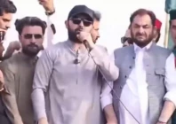 khyber pakhtunkhwa k p chief minister sohail afridi addressing a crowd of supporters and party workers on frontier road in mattani on wednesday screengrab pti x
