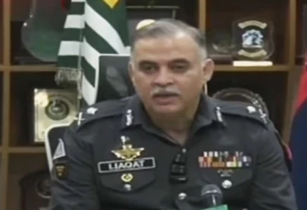 ajk inspector general of police igp liaqat ali malik addresses a press conference in muzaffarabad on thursday photo screengrab