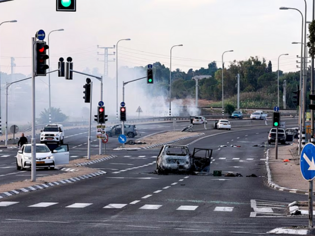 a view of a junction shows the aftermath of a mass infiltration by hamas gunmen from the gaza strip in the sderot area southern israel october 7 2023 reuters