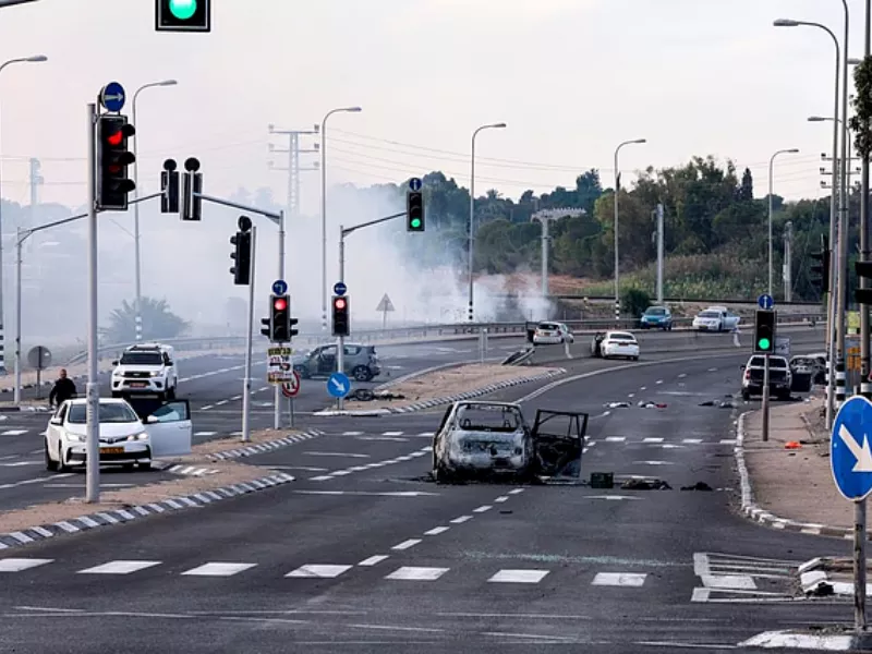 a view of a junction shows the aftermath of a mass infiltration by hamas gunmen from the gaza strip in the sderot area southern israel october 7 2023 reuters