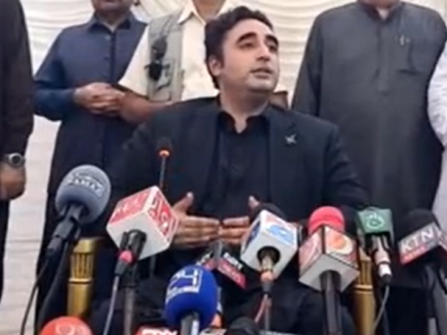 ppp chairman bilawal bhutto zardari addresses a news conference in jacobabad on october 7th 2023 screengrab from ppp x handle