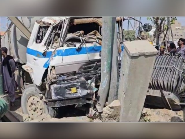 woman infant die as tanker crushes family on bike in karachi