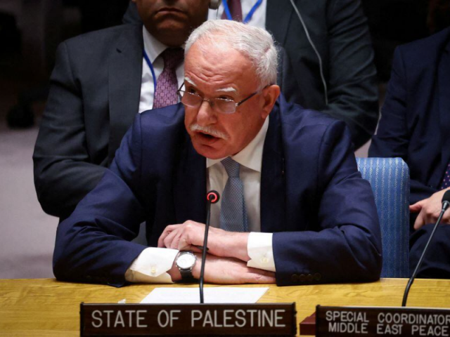 palestinian foreign minister riyad al maliki speaks at a meeting of the united nations security council on the middle east including the palestinian question at un headquarters in new york city u s april 25 2023 photo reuters