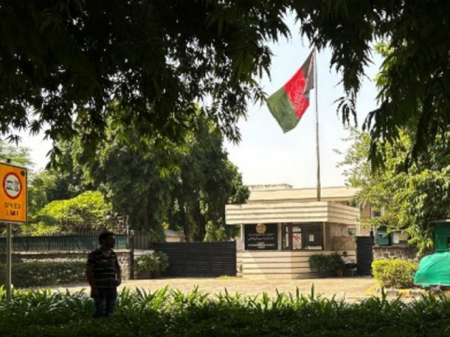 an afghan national stands outside the embassy of the islamic republic of afghanistan in new delhi on september 29 2023 afp photo