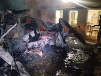 a visual of the ambulance that caught fire after a gas cylinder exploded at a health facility in the nagarparkar area of tharparkar district on wednesday express