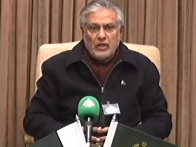 finance minister ishaq dar speaking in a televised address on january 29 2023 photo screengrab