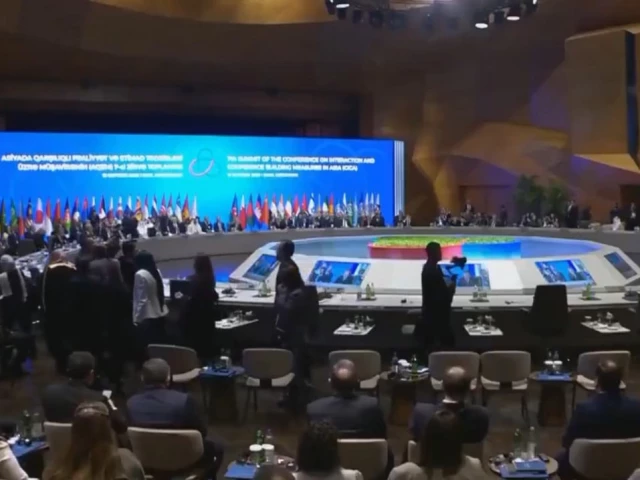 representatives of more than 10 countries leave the gathering hall on thursday as israel s president begins his speech at an asian security summit in azerbaijan s capital baku screengrab clash report x representatives of more than 10 countries leave the gathering hall on thursday as israel s president begins his speech at an asian security summit in azerbaijan s capital baku screengrab clash report x