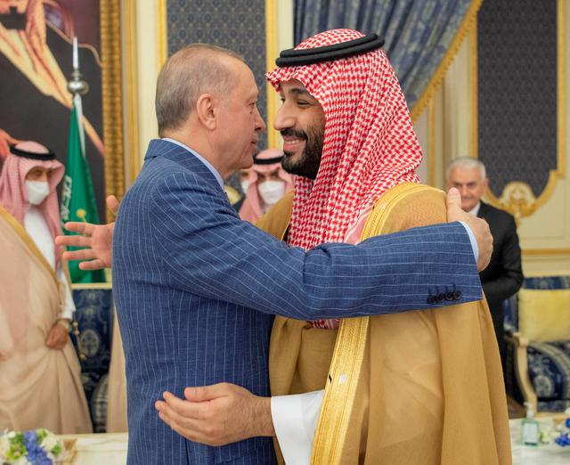 saudi crown prince mohammed bin salman meets turkish president recep tayyip erdogan upon his arrival in jeddah saudi arabia april 28 2022 photo reuters file