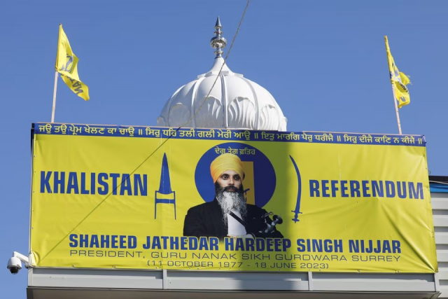 a sign outside the guru nanak sikh gurdwara temple is seen after the killing on its grounds in june 2023 of sikh leader hardeep singh nijjar in surrey british columbia canada september 18 2023 photo reuters