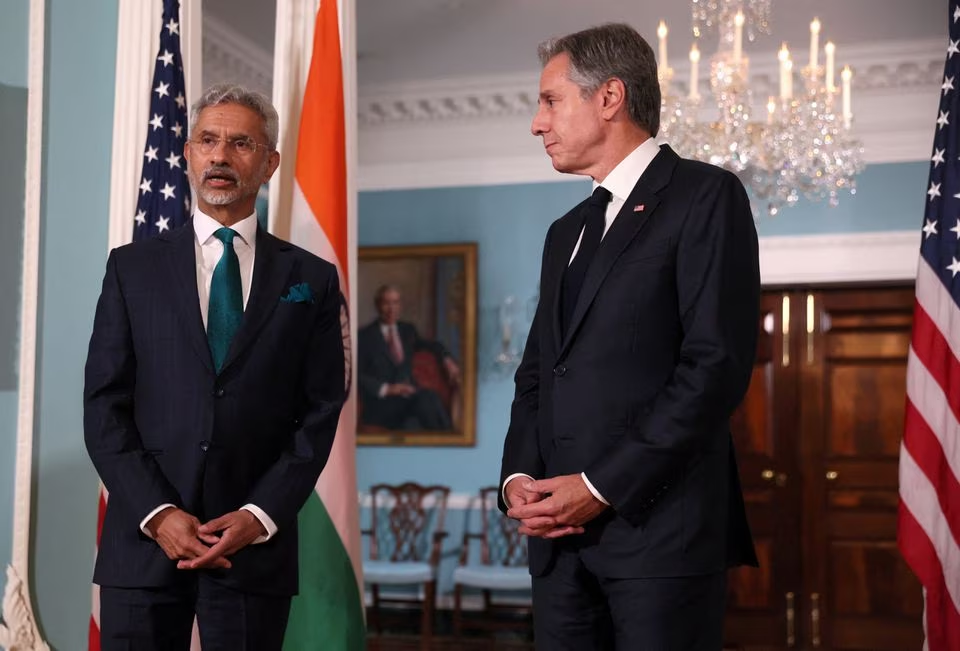 us secretary of state antony blinken and india s external affairs minister subrahmanyam jaishankar say a few words to the media as they meet at the state department in washington us september 28 2023 photo reuters