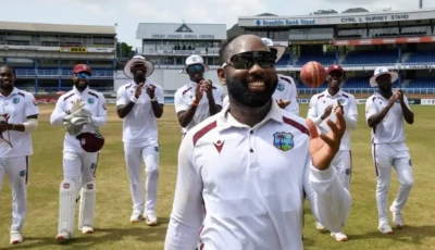 jomel warrican leads the team off after picking up 6 for 112 photo afp