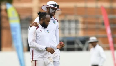 a finger injury kept roston chase from bowling long spells in tandem with jomel warrican photo afp
