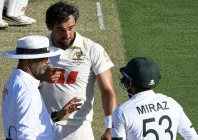 australian fast bowler mitchell starc and bangladesh all rounder mehidy hasan miraz were involved in a heated on field exchange photo cricket australia