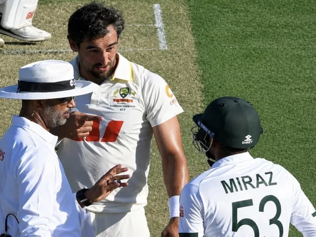 australian fast bowler mitchell starc and bangladesh all rounder mehidy hasan miraz were involved in a heated on field exchange photo cricket australia australian fast bowler mitchell starc and bangladesh all rounder mehidy hasan miraz were involved in a heated on field exchange photo cricket australia