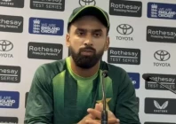 pakistan s abdullah shafique speaks during a press conference after the first test against england at headingley in leeds photo pcb