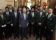 britain s king charles iii poses for a photo with members of the pakistan national cricket team during an audience at clarence house central london on september 2 2026 photo afp