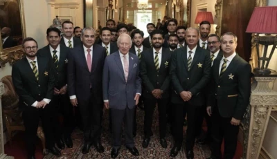 britain s king charles iii poses for a photo with members of the pakistan national cricket team during an audience at clarence house central london on september 2 2026 photo afp