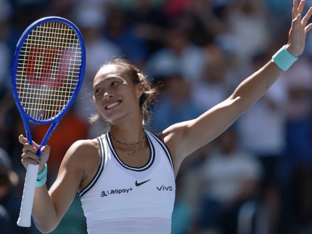 zheng qinwen waves to the crowd after booking her spot in the last eight at flushing meadows photo afp zheng qinwen waves to the crowd after booking her spot in the last eight at flushing meadows photo afp