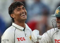 razaullah smashed nine sixes to equal tim southee s record for the most by a player on test debut during a remarkable innings against england at edgbaston photo afp