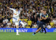 leeds united s ao tanaka shoots at goal before newcastle united s lewis miley scores their first with an own goal photo reuters