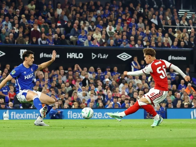 arsenal s max dowman scores their first goal photo reuters arsenal s max dowman scores their first goal photo reuters