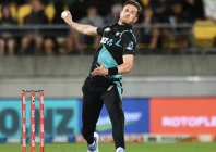 new zealand s adam milne bowls during the third twenty20 international cricket match between new zealand and australia at eden park in auckland on february 25 2024 photo afp