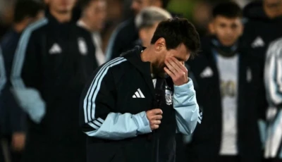 lionel messi composes himself as he speaks following the international friendly football match between argentina and benin at the mas monumental stadium in buenos aires on october 6 2026 photo afp