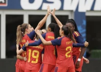 patri guijarro and teammates celebrate her early goal in spain s 2 0 win over the united states in a women s international football friendly photo afp