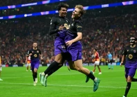 lamine yamal centre left celebrates with scorer fermin lopez centre right after setting up barcelona s second goal in istanbul photo afp