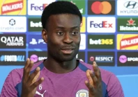 manchester city defender marc guehi speaks during a press conference on the eve of the club s champions league tie at home to aek athens photo afp