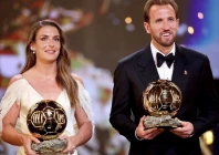 spain s alexia putellas and england s harry kane with their ballon d or trophies which they won in london photo afp