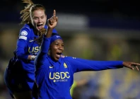 chelsea s kadeisha buchanan celebrates scoring their side s second goal of the game during a women s champions league soccer match photo afp