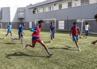 football students play a game during practice at the bola pra frente ball forward football academy in praia photo afp