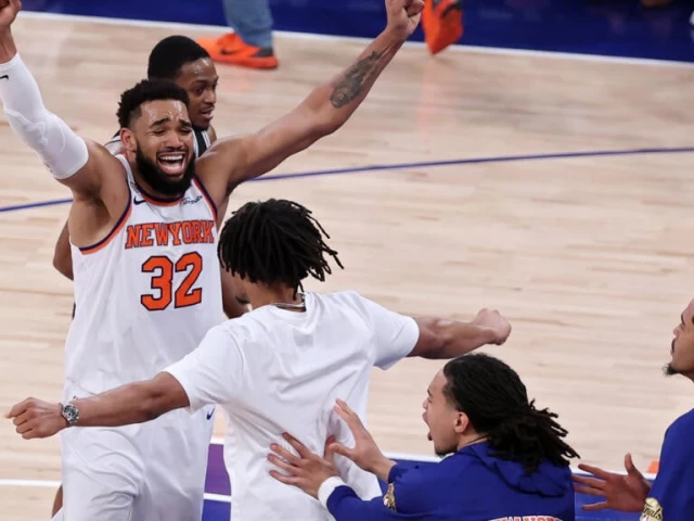 karl anthony towns of the new york knicks celebrates after his team s 107 106 victory against the san antonio spurs in game four of the nba finals photo afp karl anthony towns of the new york knicks celebrates after his team s 107 106 victory against the san antonio spurs in game four of the nba finals photo afp