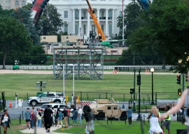 construction continues on a temporary arena that will host the ufc freedom 250 fight event in june on the south lawn of the white house in washington d c u s photo reuters