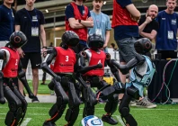 robots take part in a football match at robocup 2026 photo afp