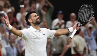 serbia s novak djokovic celebrates beating canada s felix auger aliassime at wimbledon photo afp