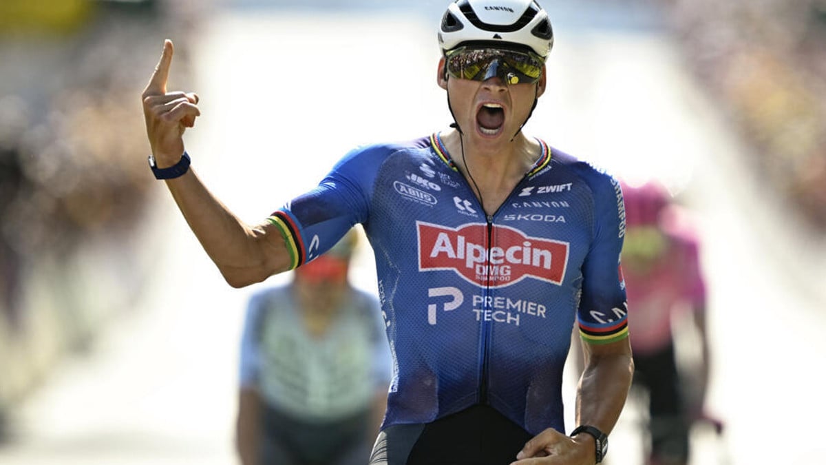 Van der Poel wins shortened Tour de France stage nine