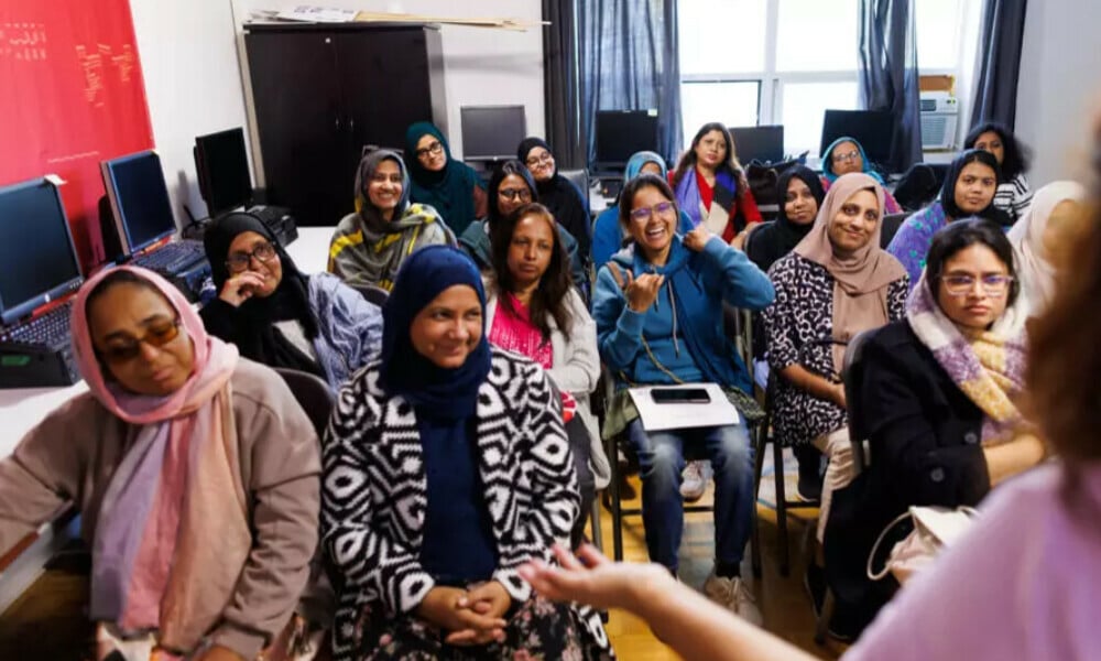 a class teaching new immigrants workplace related skills at the south asian women and immigrants services in toronto photo afp